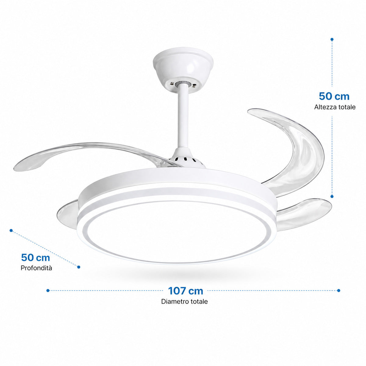 VENTILATORE SOFFITTO LUCE LED 60W PALE SCOMPARSA 42" TELECOMANDO 8933K