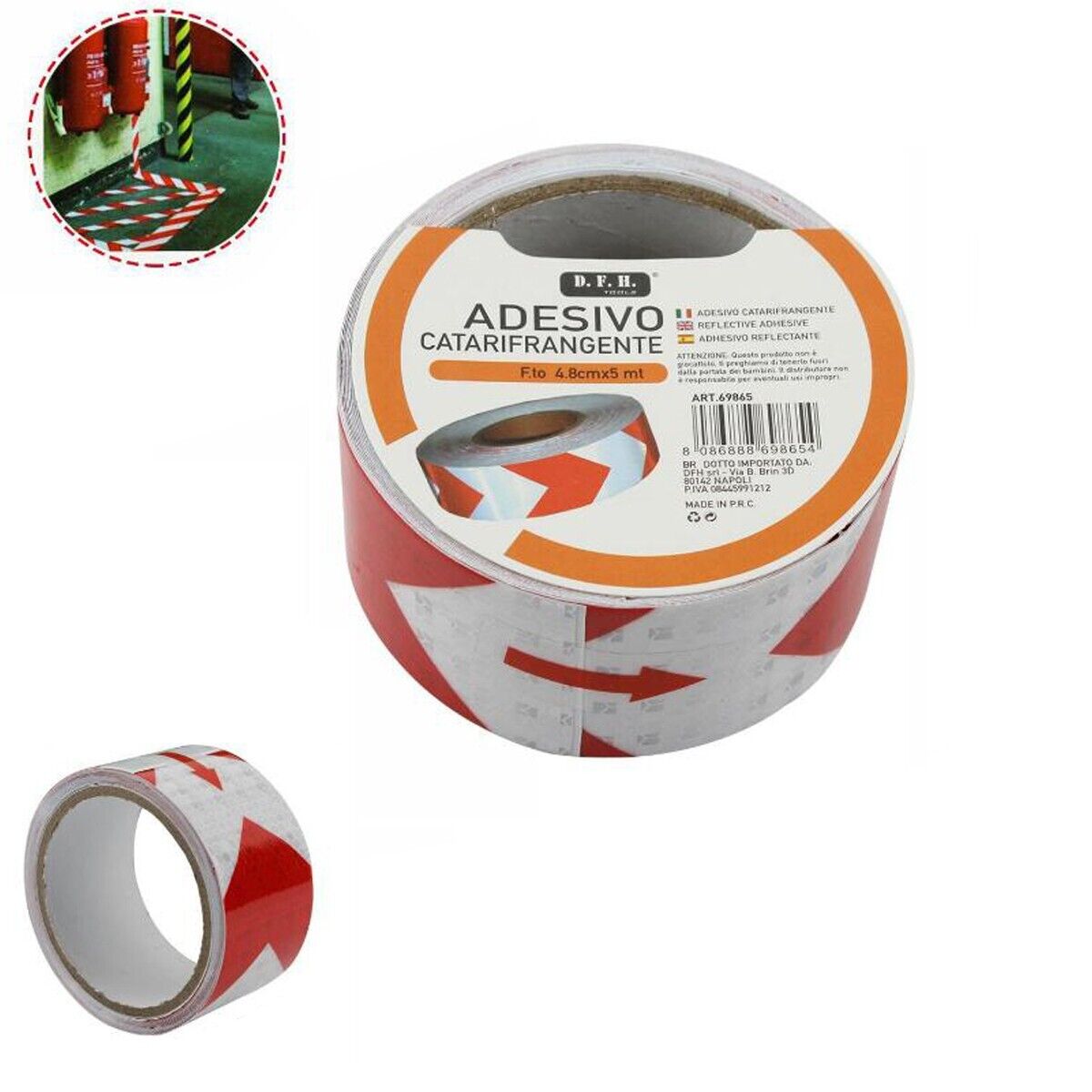 NASTRO ADESIVO RIFLETTENTE FRECCIA ROSSO BIANCO CATARIFRANGENTE ROTOLI 10MT 9865