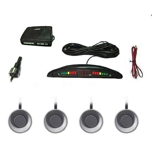 KIT 4 CAPTEURS DE STATIONNEMENT VOITURE SUV AVEC AFFICHAGE LED SONORE BUZZER GRIS ARGENT