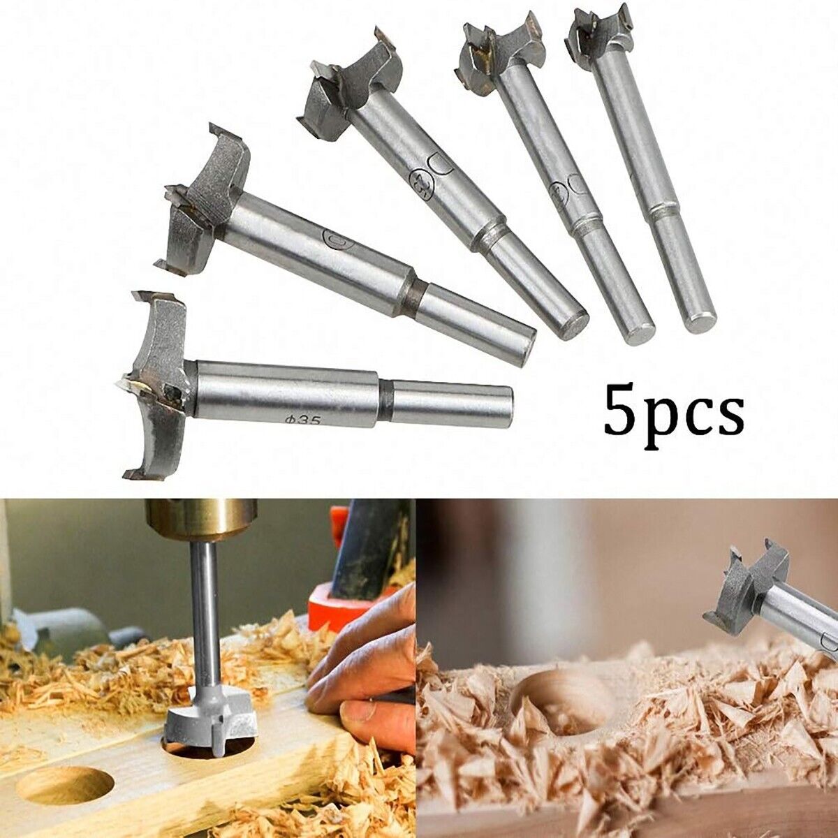 SET DI 5 FRESE TAZZA METALLO DURO DA 15 25 25 30 35MM PER LEGNO DURO PRESSATO