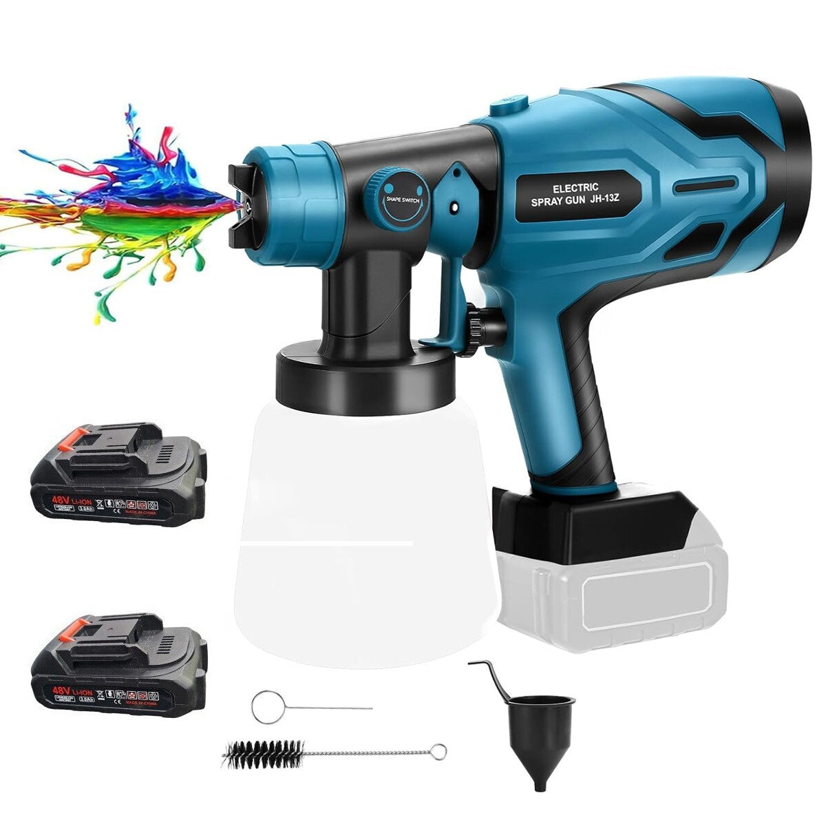 PISTOLET PULVÉRISATEUR ÉLECTRIQUE DOUBLE BATTERIE BUSES PEINTURE HVLP 48V 800ML 180W