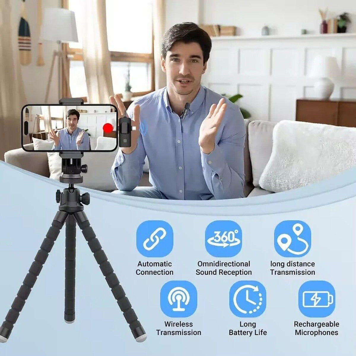 2 MICROFONI LAVALIER LIGHTNING INTERVISTE VIDEO REGISTRA MICROFONO AUDIO AC48829