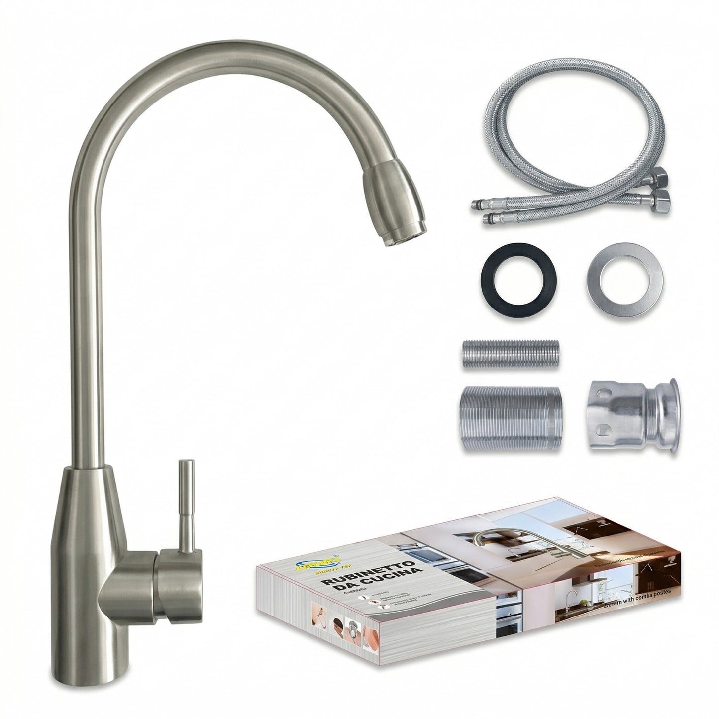 ROBINET MITIGEUR DE CUISINE MONOCOMMANDE CHROMÉ COL DE CYGNE PIVOTANT EAU 8066