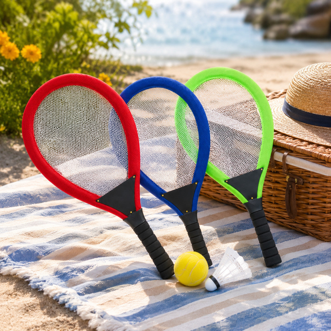 RACCHETTE TENNIS 55CM CON PALLINA VOLANO GIOCO PADEL PISCINA SPIAGGIA 90313