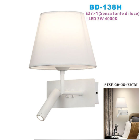 APPLIQUE DA PARETE BIANCA CON LED 3W E27 DESIGN MODERNO LETTURA CAMERA