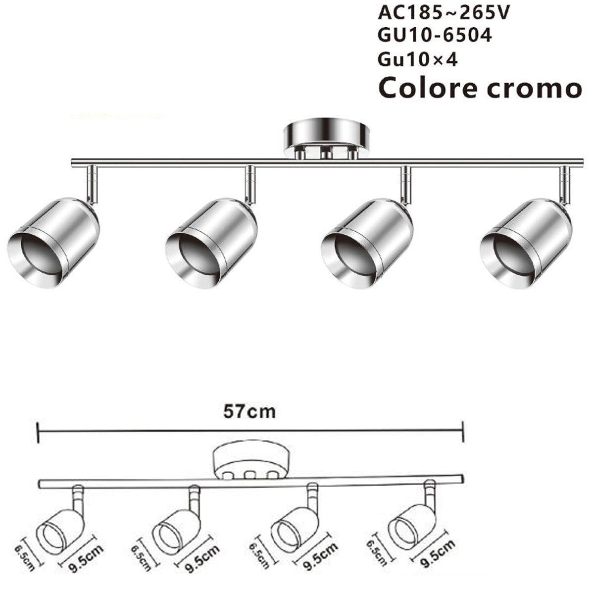 APPLIQUE 4 SPOTS 6.5*9.5CM PLAFONNIER ORIENTABLES GU10 LED CHROMÉ