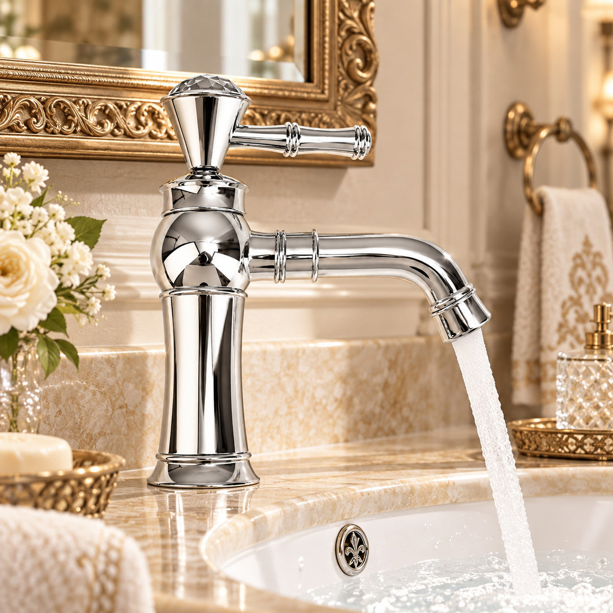 RUBINETTO BAGNO CASA STILE ANTICO DIAMANTE MISCELATORE LAVANDINO CROMATO 2303
