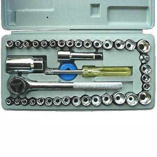 KIT JEU DE CLÉS À DOUILLE AVEC CLIQUET 40 PIÈCES TOURNEVIS MALLETTE EN PLASTIQUE