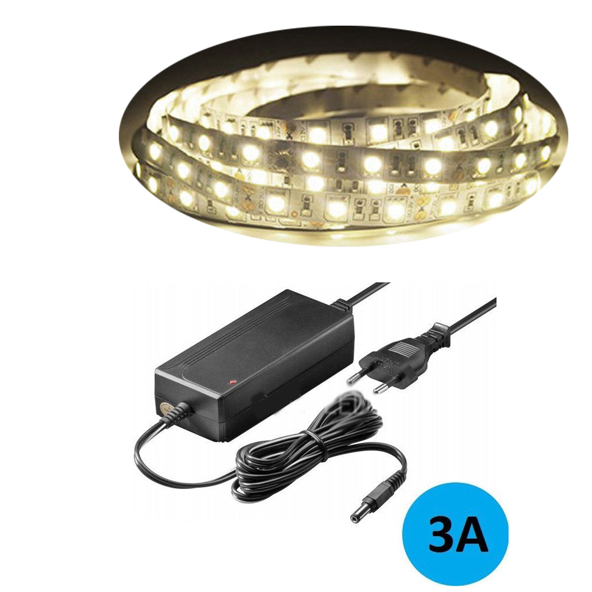 KIT BANDE LED 5050 FLEXIBLE 5M ADHÉSIVE ALIMENTATION 3A BLANC NATUREL IP65