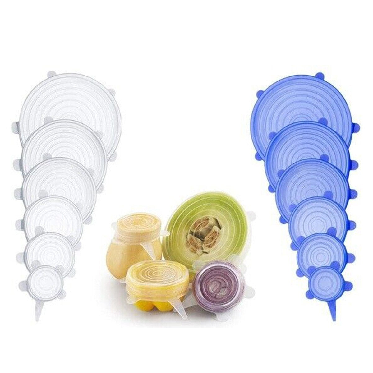 LOT DE 6 COUVERCLES EXTENSIBLES EN SILICONE DE DIFFÉRENTES TAILLES MICRO-ONDES RÉFRIGÉRATEUR