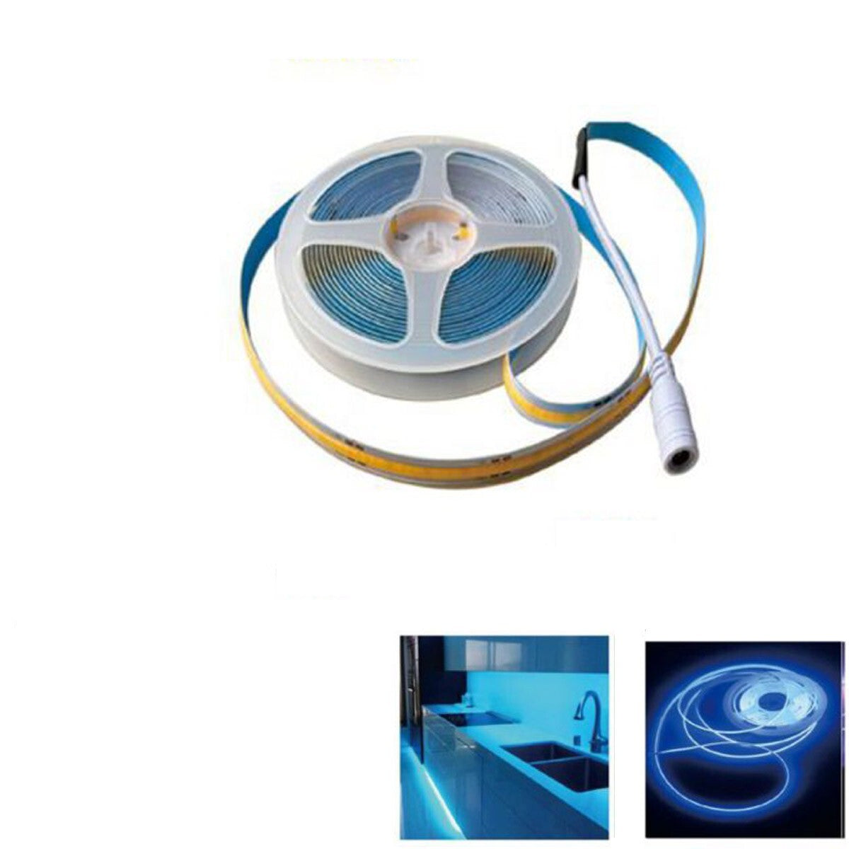 BANDEAU COB 12W/M ADHÉSIF 5M LUMIÈRE BLEUE 60W SÉCABLE FLEXIBLE COB 320 LED 12V