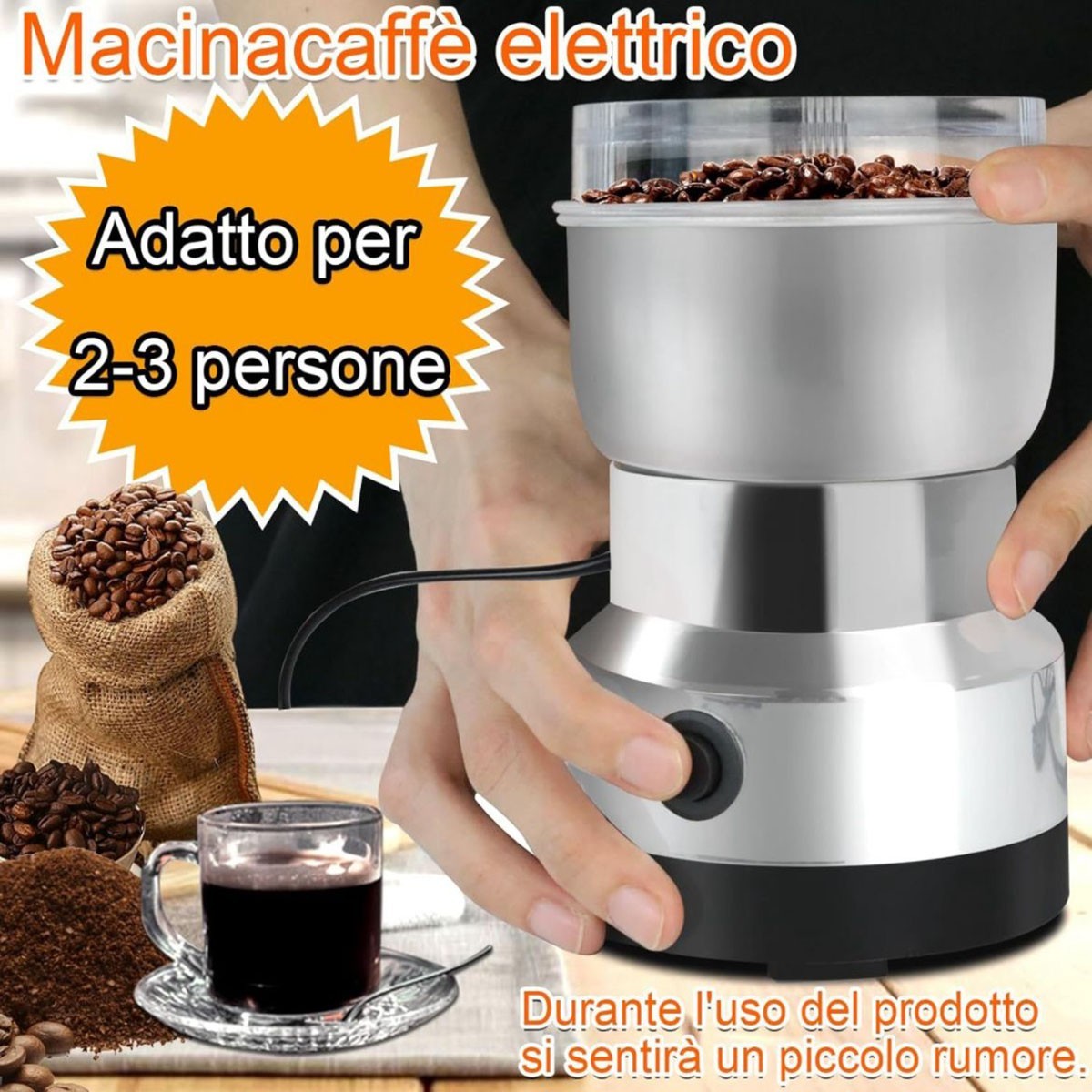MACINACAFFE ELETTRICO 150W IN ACCIAIO INOX CAFFE SPEZIE SEMI USO CUCINA MY-7218