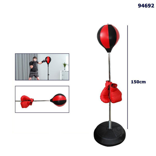 SAC DE FRAPPE ADULTES ENFANTS TIGE RÉGLABLE 150CM AVEC GANTS BASE REMPLISSABLE