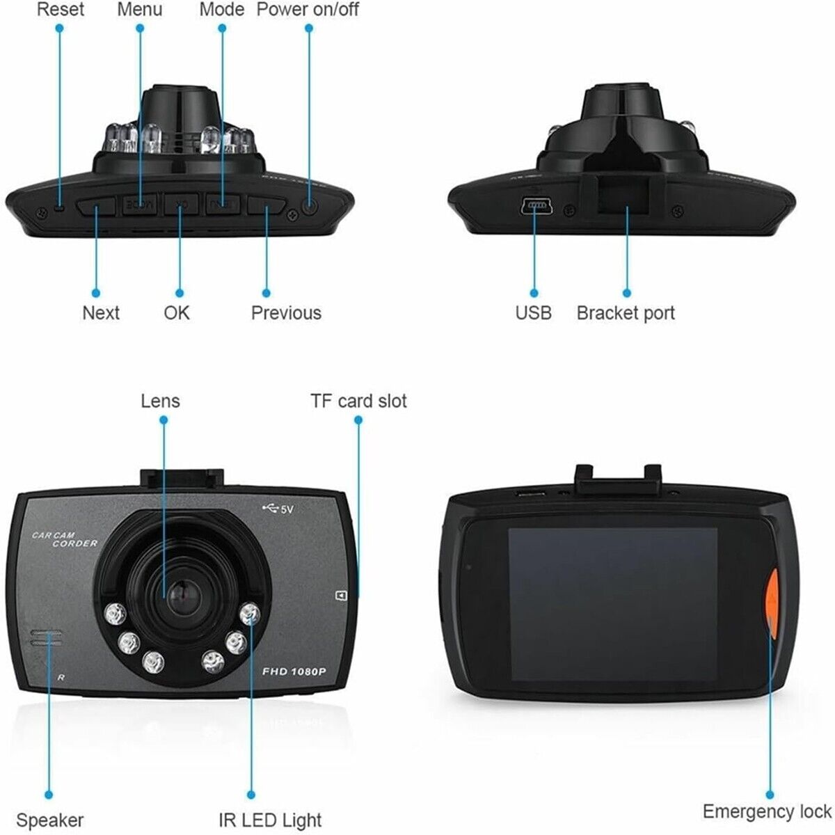 DASH CAM VIDEOCAMERA SICUREZZA AUTO VEICOLI REGISTRATORE VIDEO MONITOR HD
