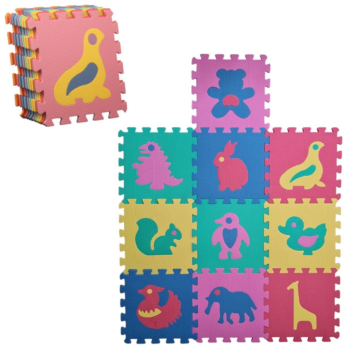 10 TAPPETINO TAPPETO PUZZLE CON ANIMALI COLORATI GIOCO BAMBINO 29CM GOMMA EVA