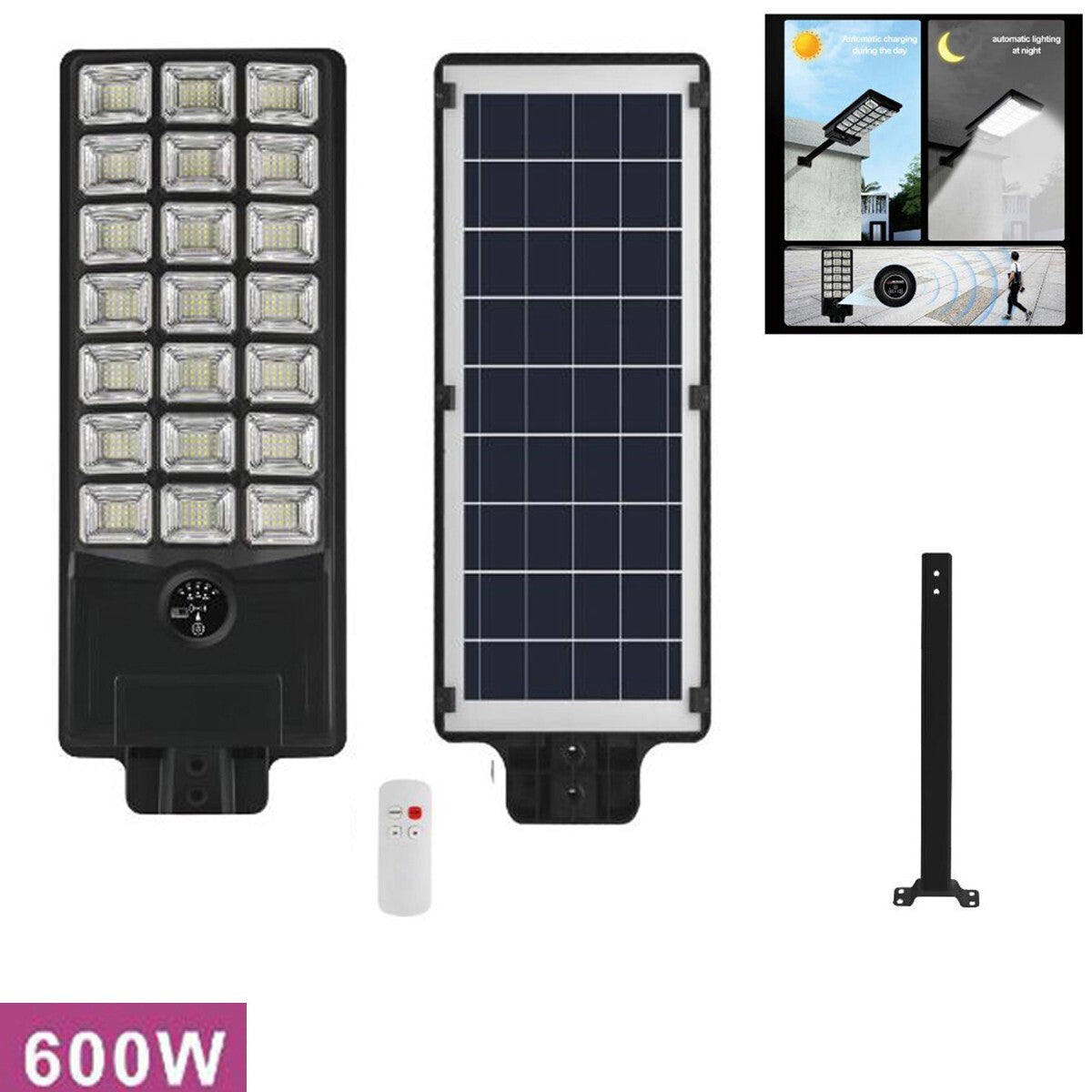 PROJECTEUR LAMPADAIRE SOLAIRE 600W AVEC SUPPORT TÉLÉCOMMANDE 12481