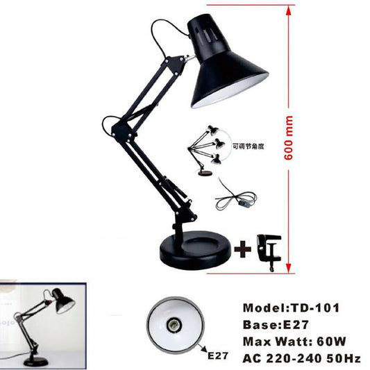 LAMPE ESTHÉTICIENNE ARTICULÉE ORIENTABLE E27 BASE DE BUREAU DE TABLE NOIRE TD-101