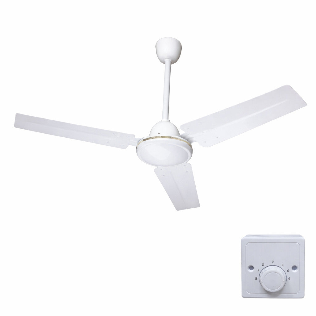 VENTILATEUR DE PLAFOND INDUSTRIEL 3 PALES Ø 120CM 65W COMMANDE MURALE MAISON