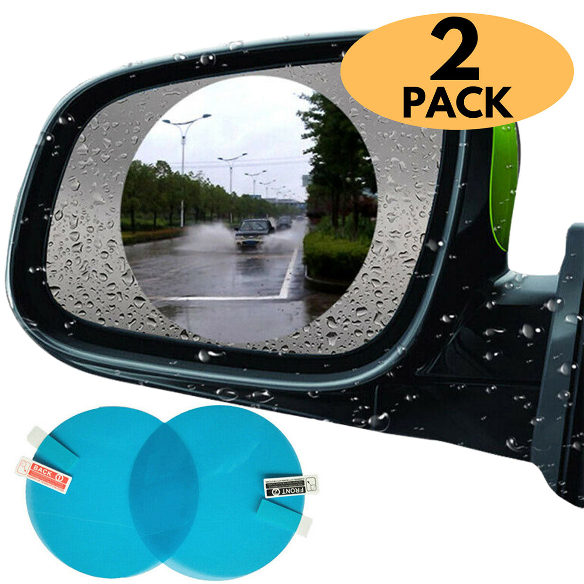 2X FILM ADHÉSIF ANTI-PLUIE ANTI-BUÉE RÉTROVISEUR ROND