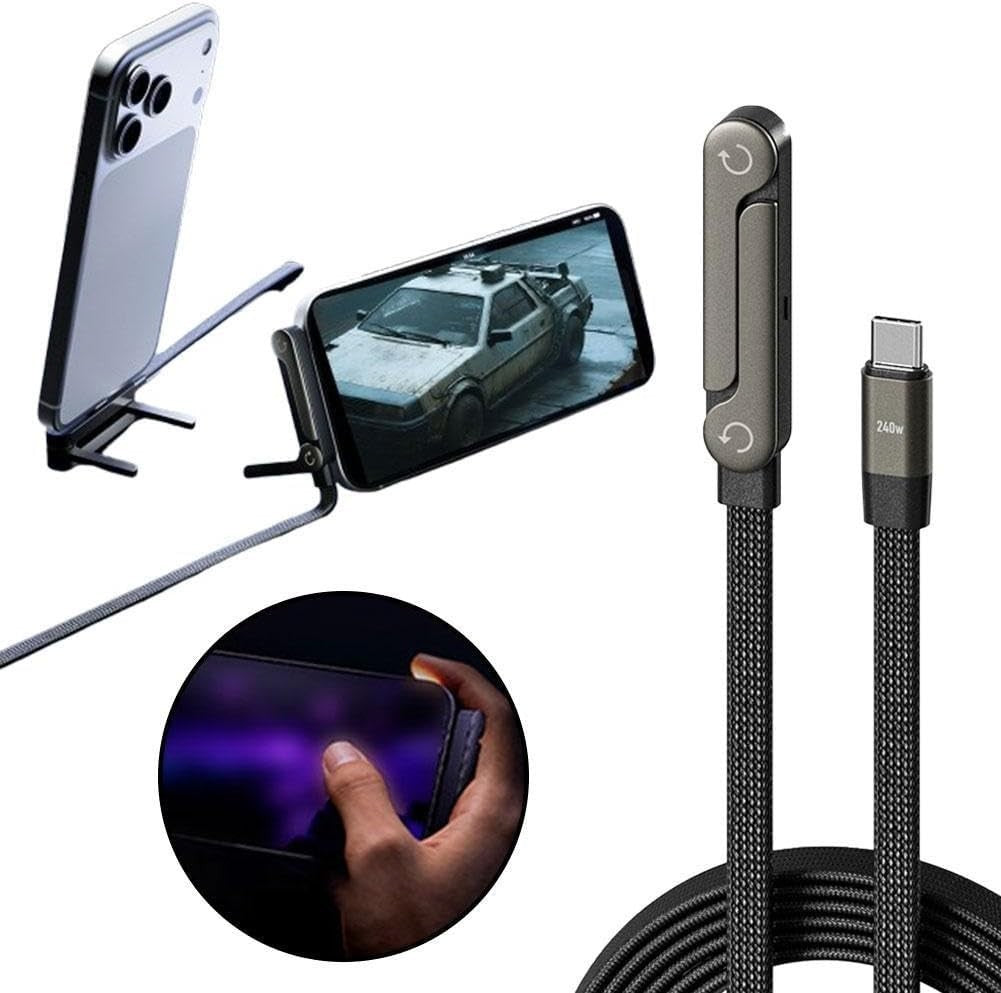CÂBLE TYPE-C VERS TYPE-C 240W CHARGE RAPIDE SUPPORT SMARTPHONE PLIANT NOIR DONNÉES