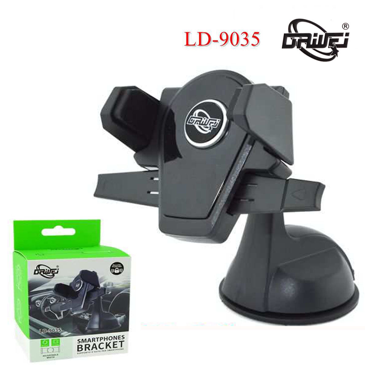 SUPPORT VOITURE UNIVERSEL POUR TÉLÉPHONE ROTATION 360° VENTOUSE FIXE LD-9035