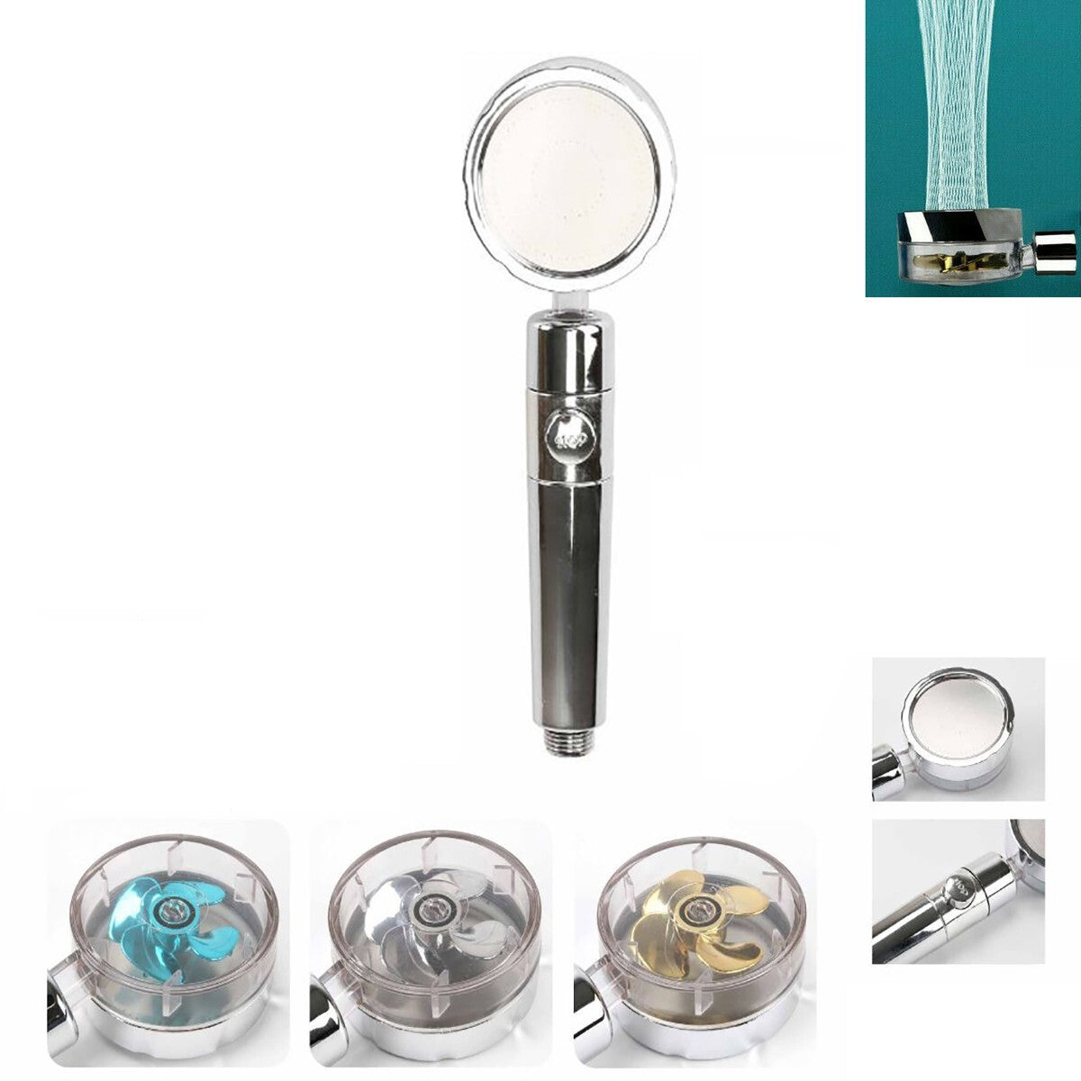 SOFFIONE DOCCIA TURBO ELICA ALTA PRESSIONE ROTAZIONE RISPARMIO IDRICO 03475