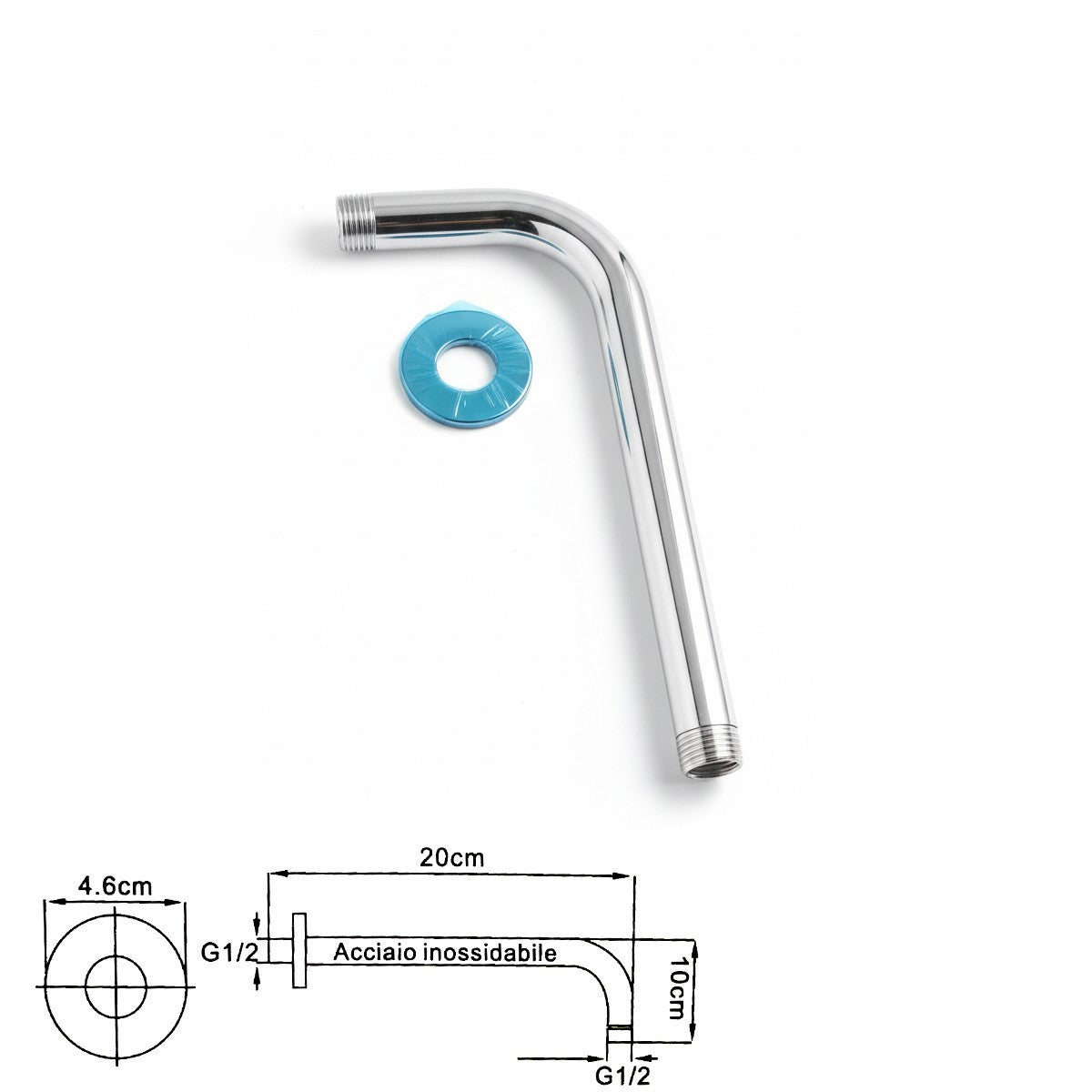 TUBE BRAS DE DOUCHE MURALE 30CM ACIER CHROMÉ POUR POMME DE DOUCHE UNIVERSELLE 02131