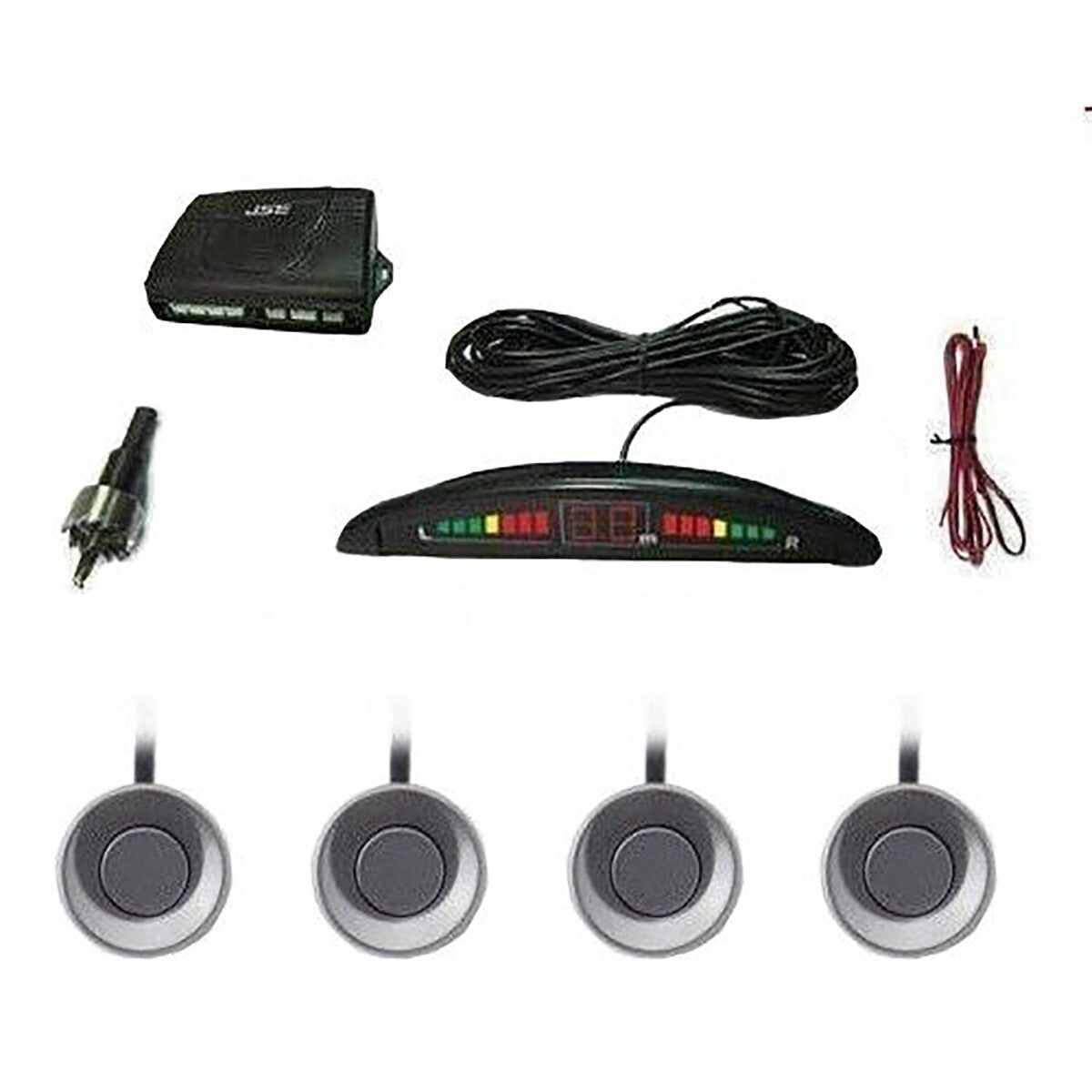 KIT 4 SENSORI DI PARCHEGGIO AUTO SUV CON DISPLAY LED CICALINO SUONO GRIGI SILVER