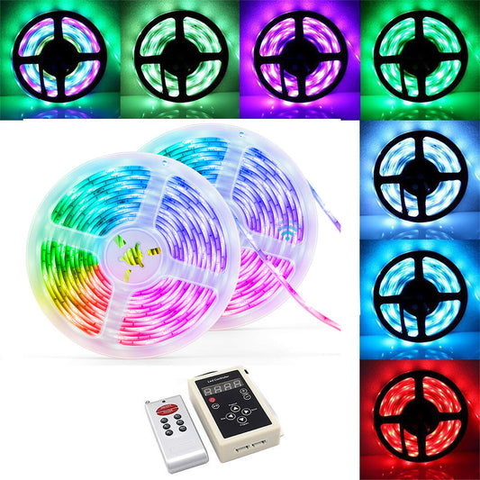 KIT 2 BANDES DE 5 M, SOIT 10 M DE LED 5050 RVB 12 V IP65, ALIMENTATION, TÉLÉCOMMANDE Z802