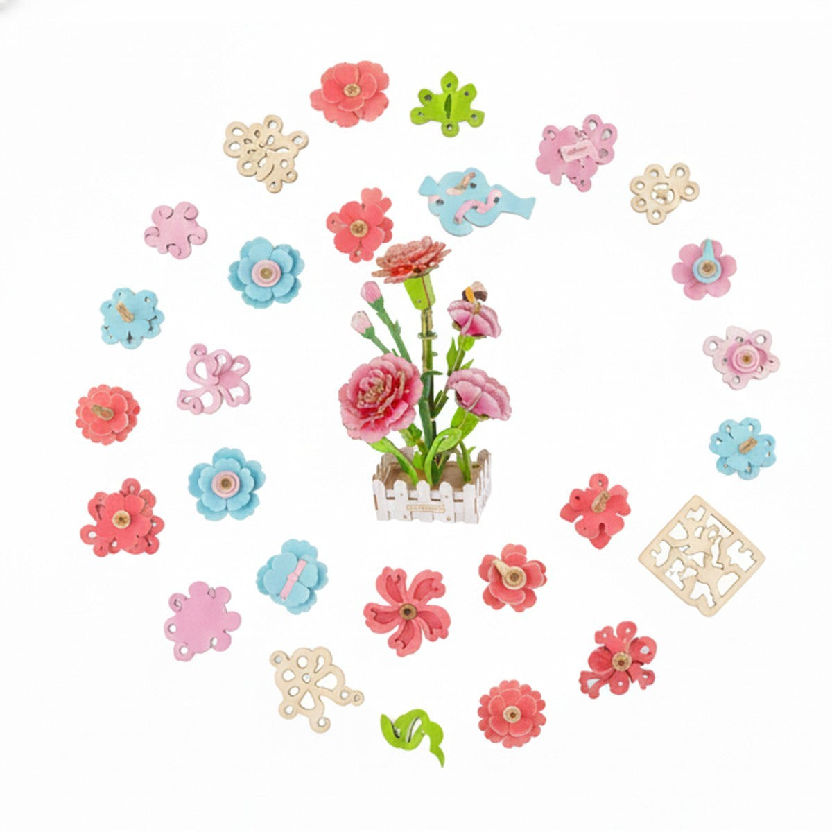 PUZZLE 3D GAROFANO LEGNO 153PZ FIORI ARTIFICIALI COSTRUZIONI REGALO NATALE 32389