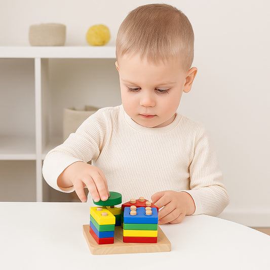 JEU ÉDUCATIF BOIS MONTESSORI FORMES GÉOMÉTRIQUES EMPILABLES ENFANTS 52294A