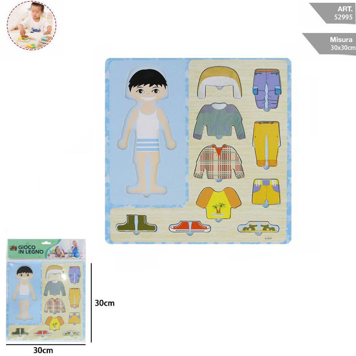 PUZZLE LEGNO INCASTRO EDUCATIVO BAMBINO VESTITI TSHIRT SENSORIALE BAMBINI 52995