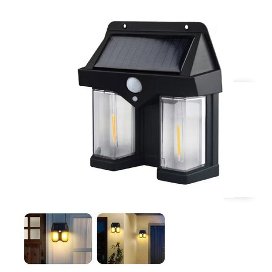 APPLIQUE SOLARE DA PARETE ESTERNO IMPERMEABILE DOPPIO LED SENSORE CREPUSCOLARE