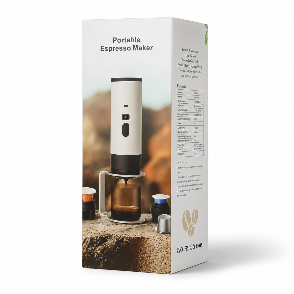 MACHINE À CAFÉ ESPRESSO PORTABLE AUTOMATIQUE RECHARGEABLE CAPSULES ET MOULU