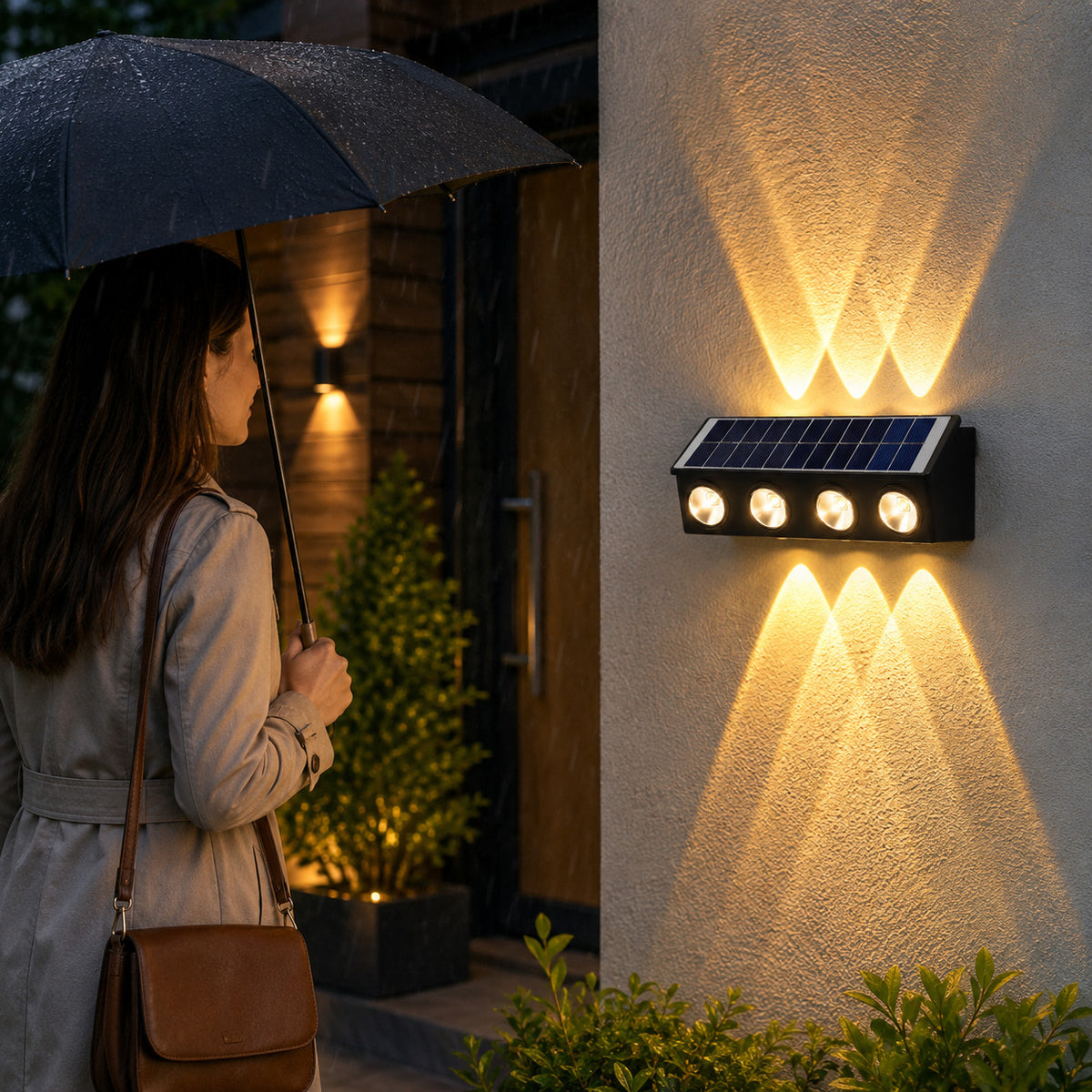 APPLIQUE LAMPE 8 LED MUR MURAL SOLAIRE IP65 BLANC CHAUD JARDIN TE-B0578*