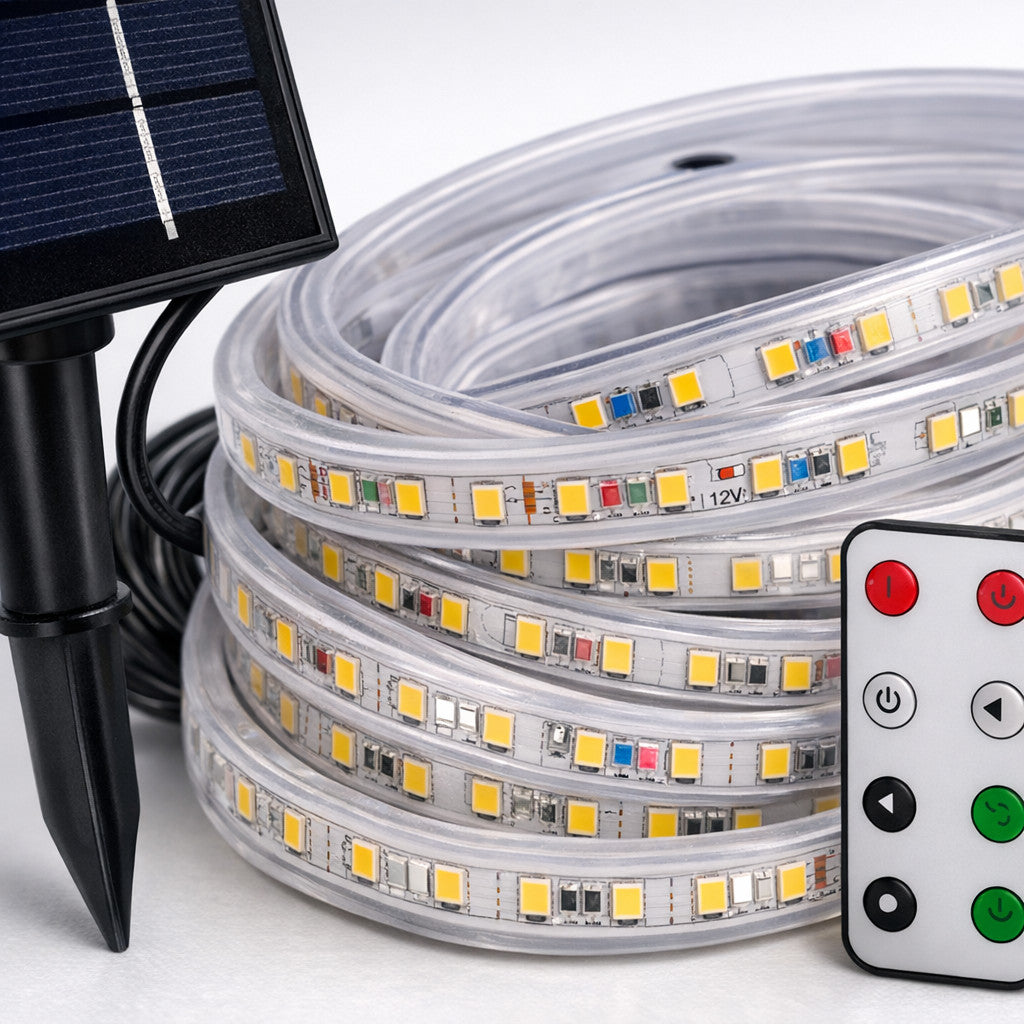 STRISCIA LED SOLARE 10 METRI TELECOMANDO MULTICOLORE RGB PER ESTERNO ET-31613