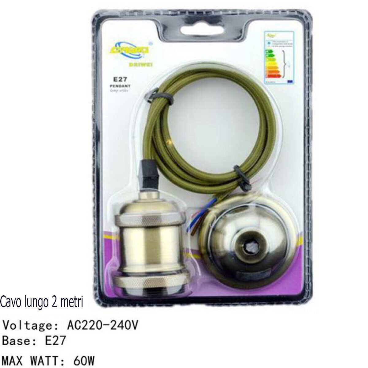 PORTALAMPADA LAMPADARIO SOSPENSIONE SOFFITTO PENDENTE E27 VINTAGE 2 METRI VERDE