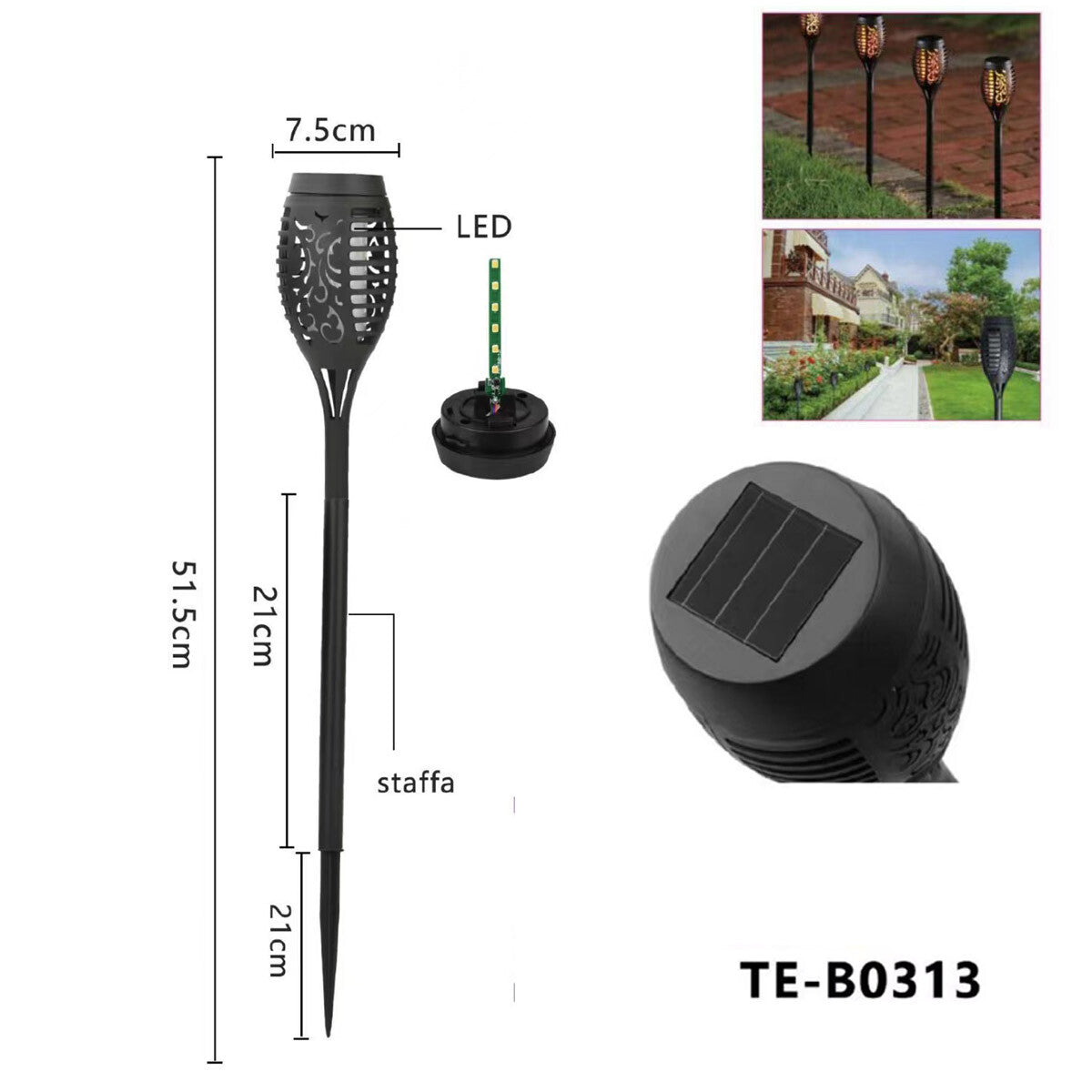 Lampion solaire LED flamme torche lampe extérieur jardin piquet
