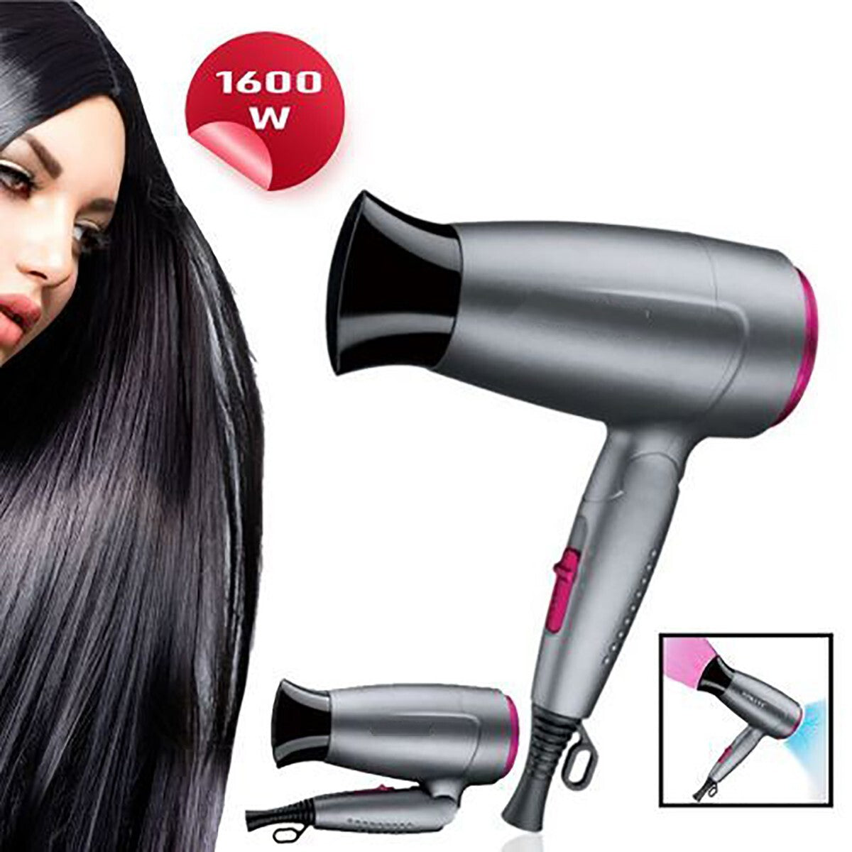 ASCIUGACAPELLI PHON DA VIAGGIO PIEGHEVOLE CAPELLI ARIA CALDA 1600W SK-3318