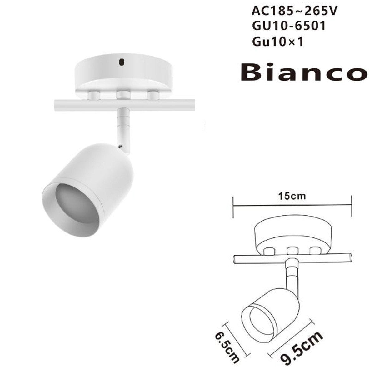 APPLIQUE SPOT 6.5*9.5CM PLAFONNIER ORIENTABLES GU10 LED BLANC 6501