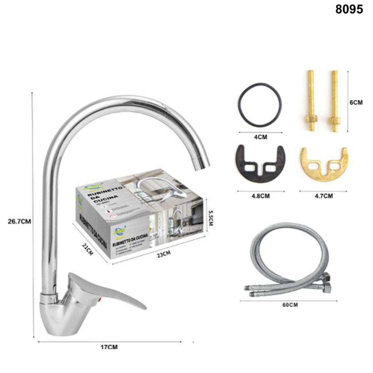 RUBINETTO MISCELATORE CASA LAVANDINO CUCINA MONTAGGIO CANNA ALTA CROMATO 8095