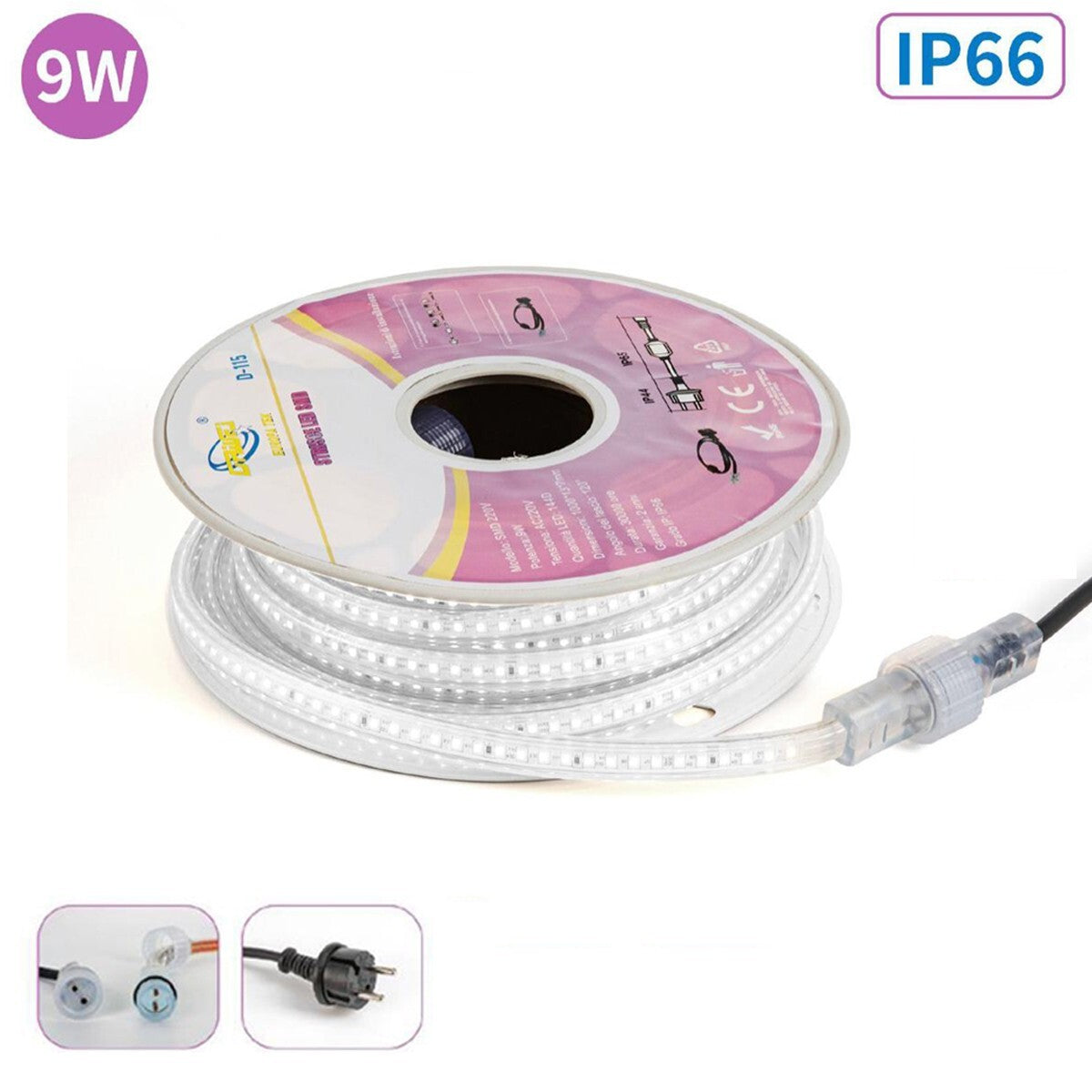 BANDE LED SMD 9W 10M IP66 ÉTANCHE LUMIÈRE BLANC FROID EXTÉRIEUR ET INTÉRIEUR