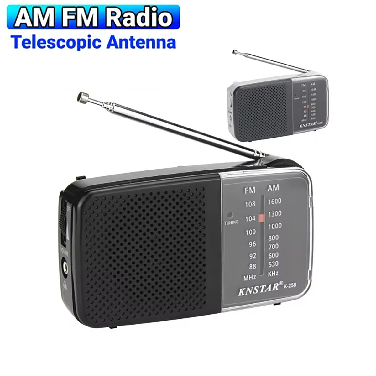 RADIO PORTATILE FM AM DUE BANDE ANTENNA TELESCOPICA 35 CM AUX 3.5 MM AS-07098