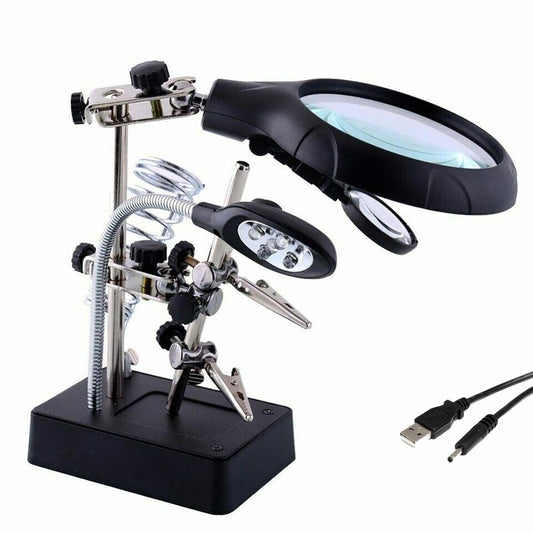 LOUPE GROSSISSANTE SOUDURE RÉPARATION 5 LED AUXILIAIRE PINCE USB TE800