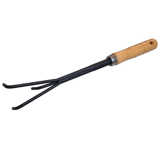 RATEAU DE JARDIN OUTILS 3 DENTS MANCHE BOIS INSTRUMENTS FOURCHE USTENSILES