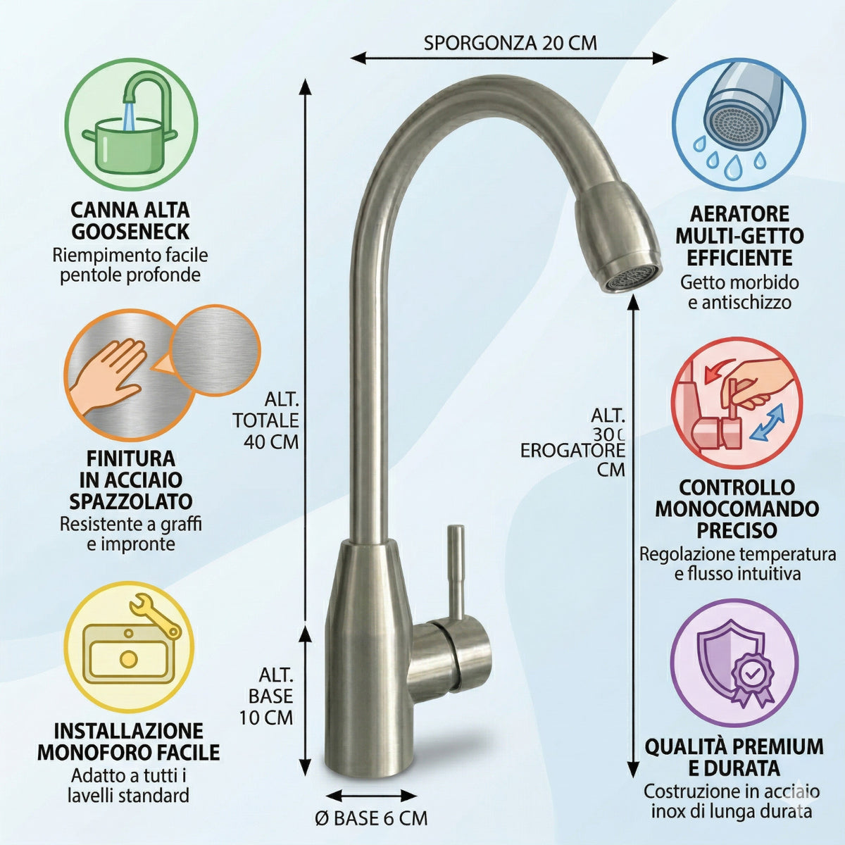 ROBINET MITIGEUR DE CUISINE MONOCOMMANDE CHROMÉ COL DE CYGNE PIVOTANT EAU 8066