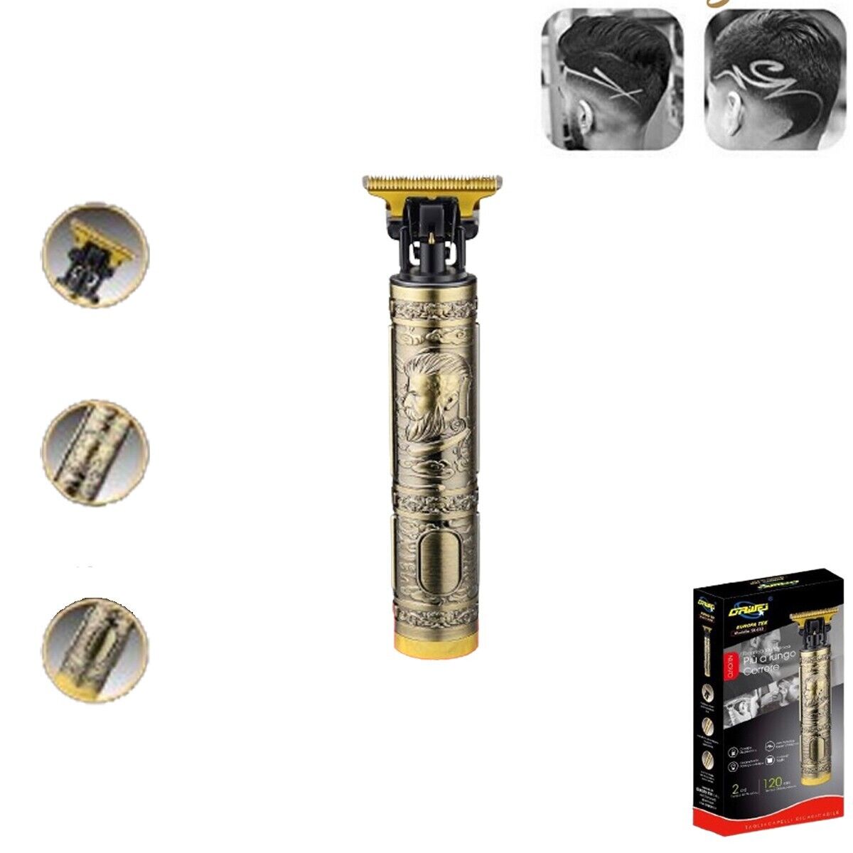 TAGLIACAPELLI PROFESSIONALE REGOLA BARBA RASOIO DISEGNI RICARICABILE USB SK-810