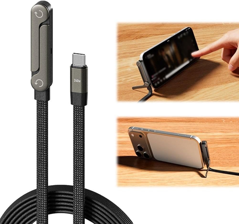 CÂBLE TYPE-C VERS TYPE-C 240W CHARGE RAPIDE SUPPORT SMARTPHONE PLIANT NOIR DONNÉES