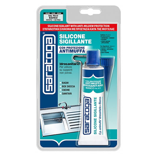 SARATOGA SILICONE MASTIC UNIVERSEL ANTI-MOISISSURE BLANC SANITAIRE BLISTER 60MG