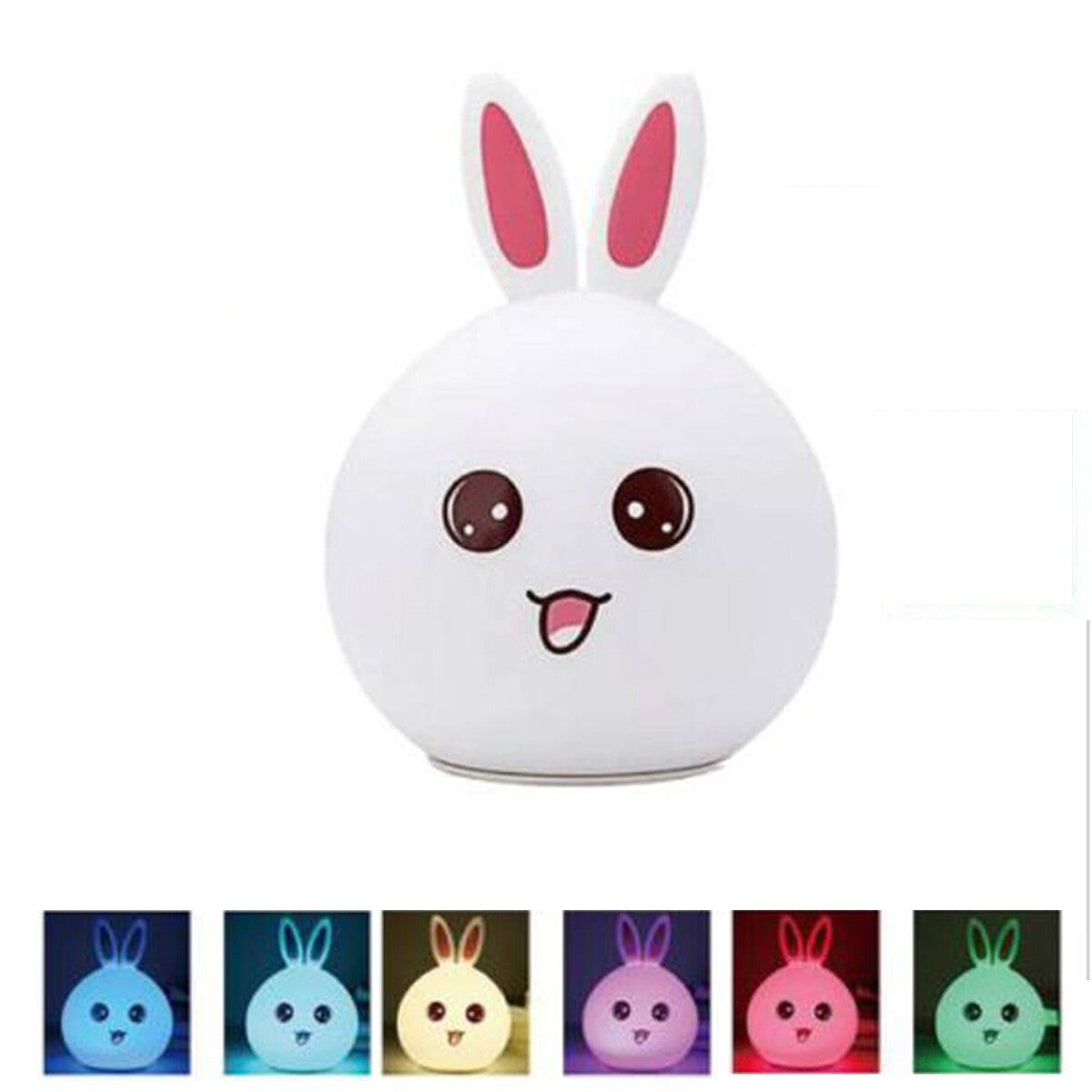 LAMPADA NOTTURNA DA TAVOLO PER BAMBINI MORBIDA SILICONE RGB TOUCH LED CONIGLIO